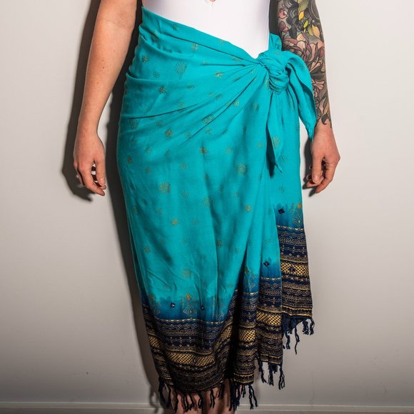 Indian Blue Wrap Coverup with Gold Details - Picture 12 of 12
